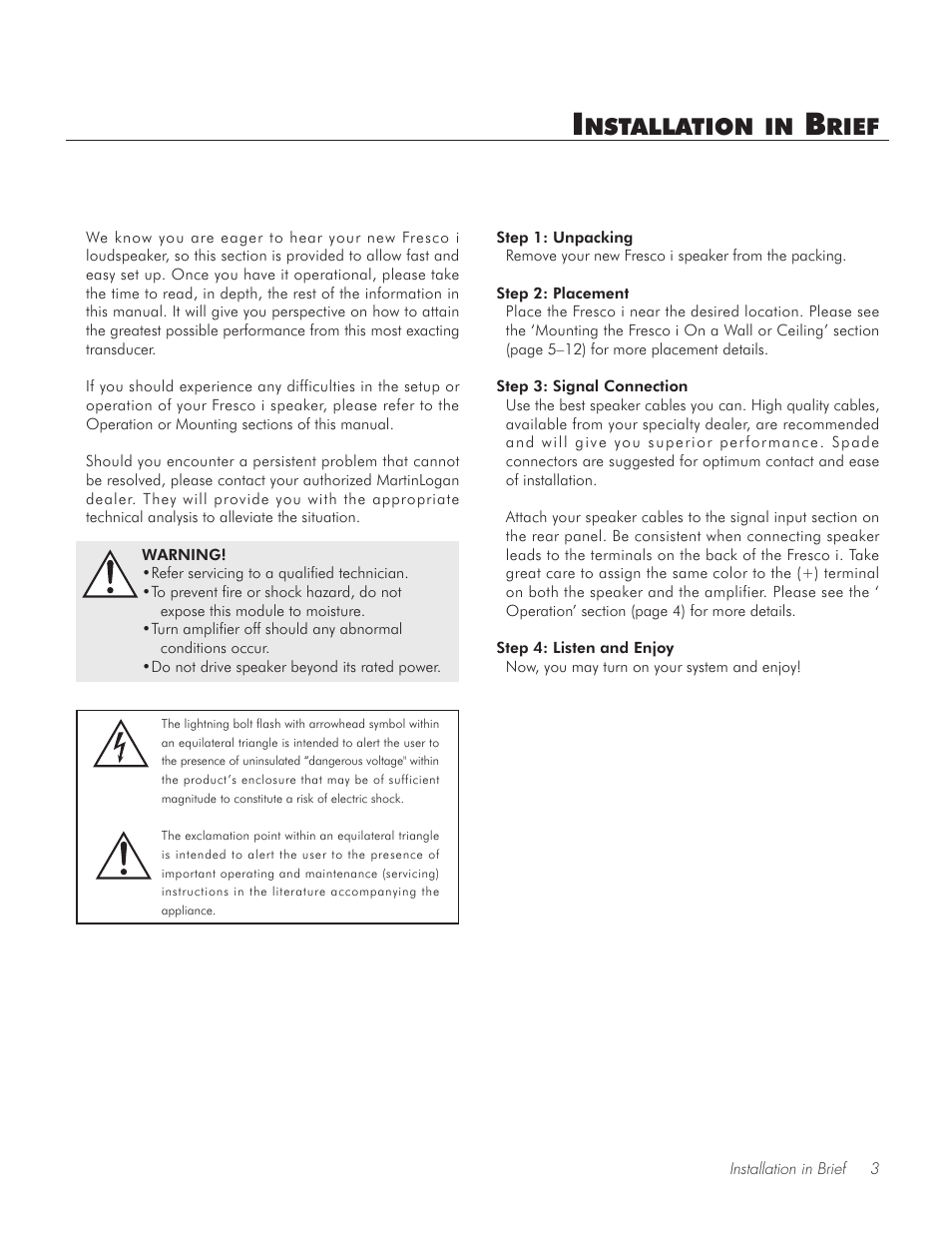 Installation in brief, Nstallation, Rief | Fresco Speaker User Manual | Page 3 / 20