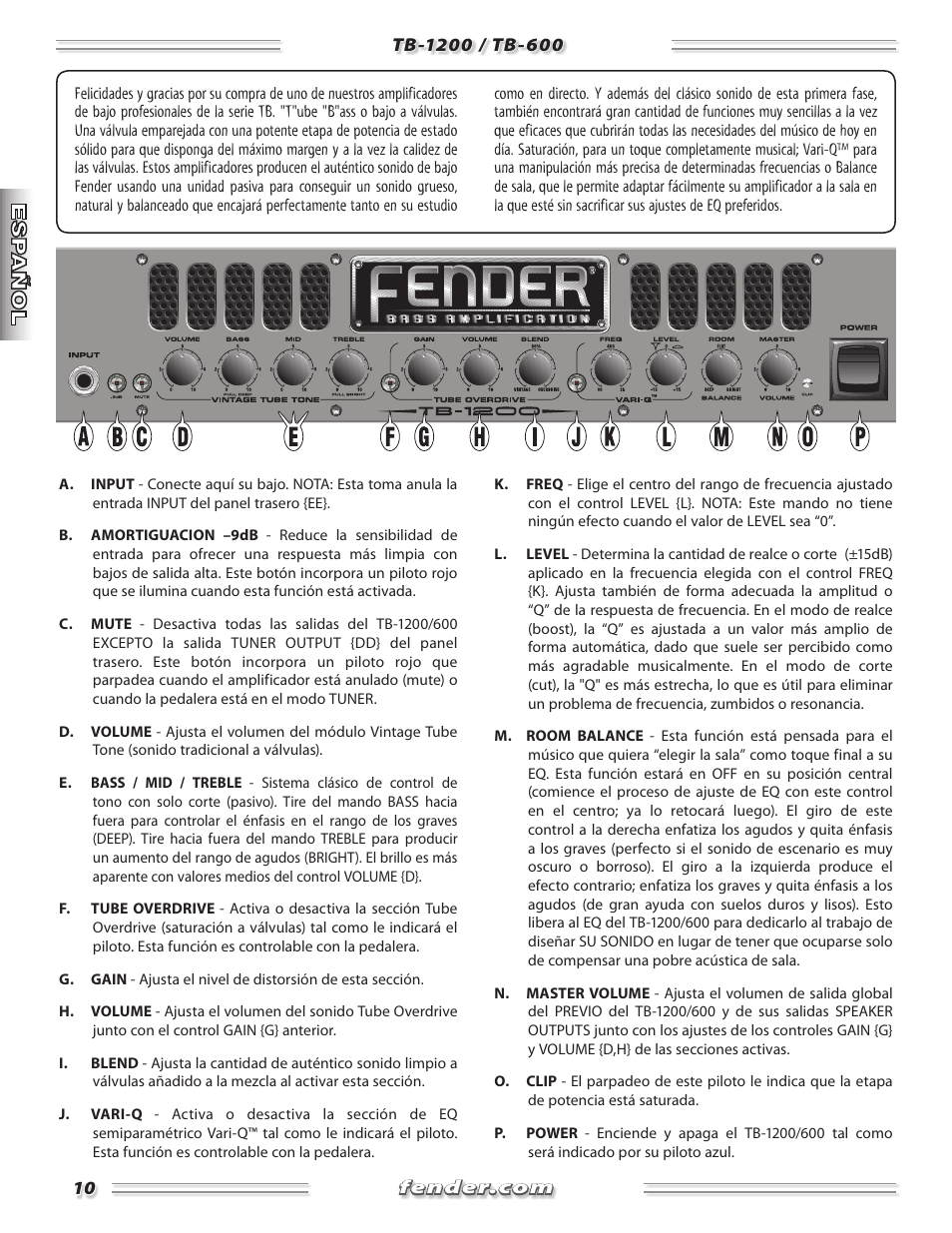 Fender TB-1200 User Manual | Page 10 / 36