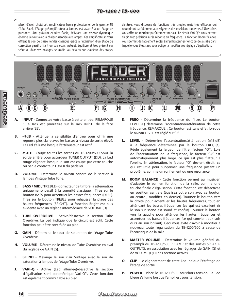 Fender TB-1200 User Manual | Page 14 / 36