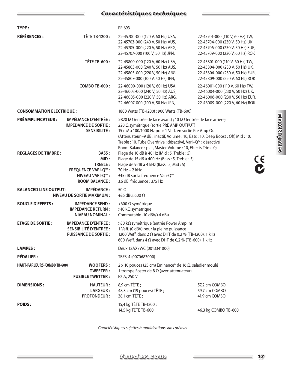 Fender TB-1200 User Manual | Page 17 / 36