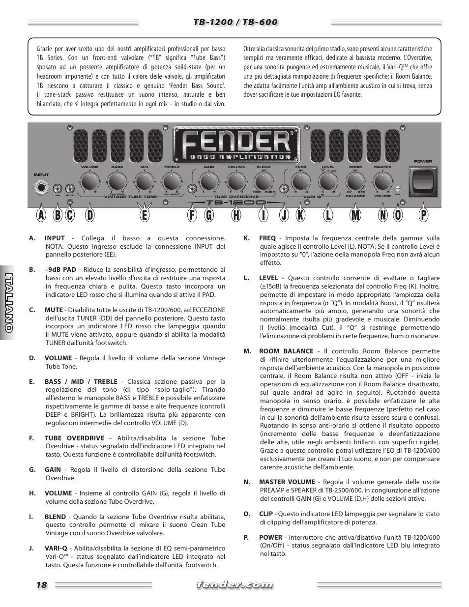 Fender TB-1200 User Manual | Page 18 / 36