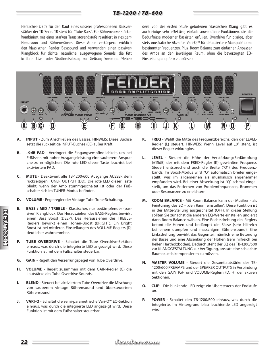 Fender TB-1200 User Manual | Page 22 / 36