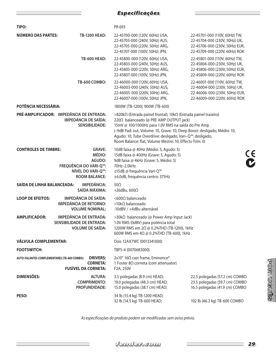 Fender TB-1200 User Manual | Page 29 / 36