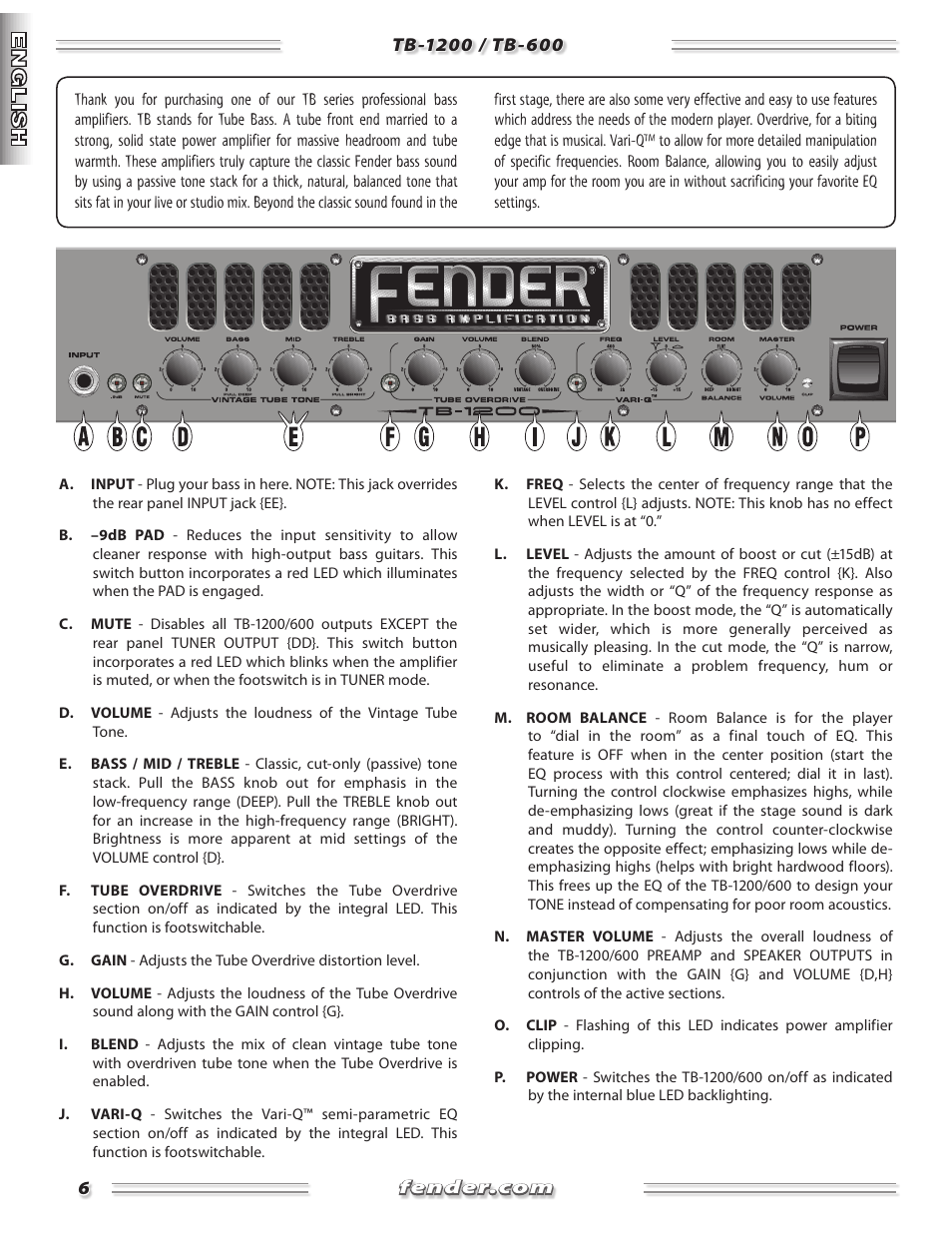 Fender TB-1200 User Manual | Page 6 / 36