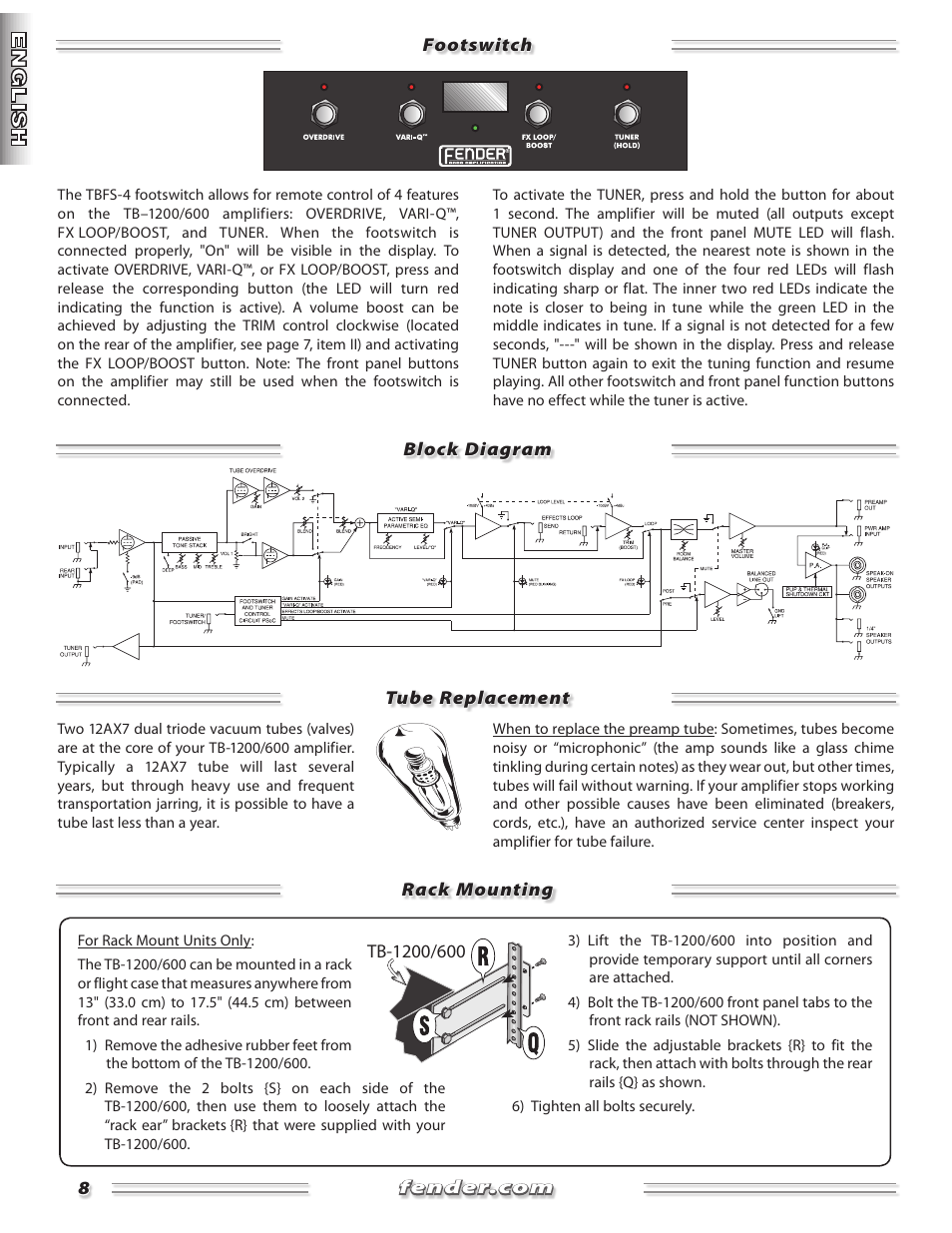 Fender TB-1200 User Manual | Page 8 / 36
