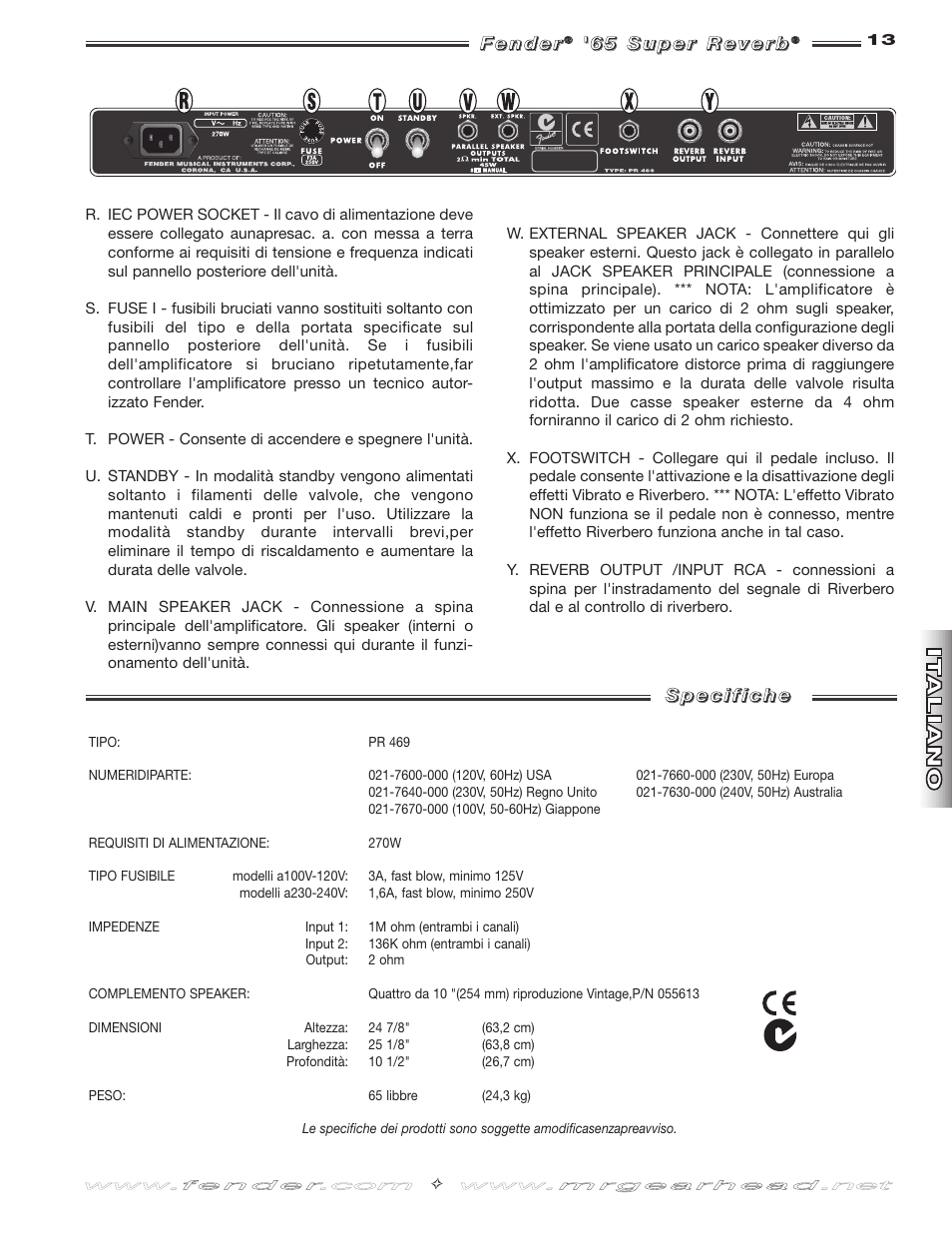 Fender 65 Super Reverb -Amp User Manual | Page 13 / 20
