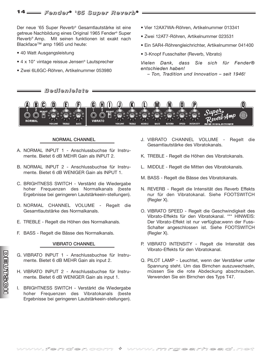 Fender 65 Super Reverb -Amp User Manual | Page 14 / 20