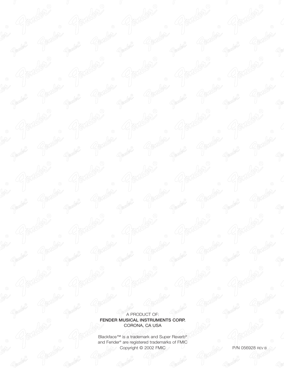 Fender 65 Super Reverb -Amp User Manual | Page 20 / 20