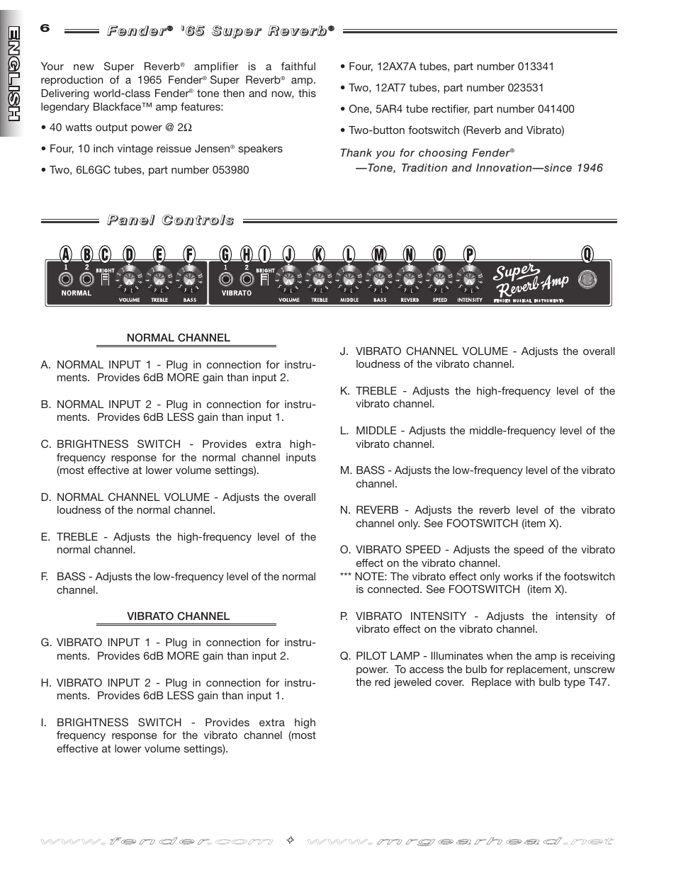 Fender 65 Super Reverb -Amp User Manual | Page 6 / 20