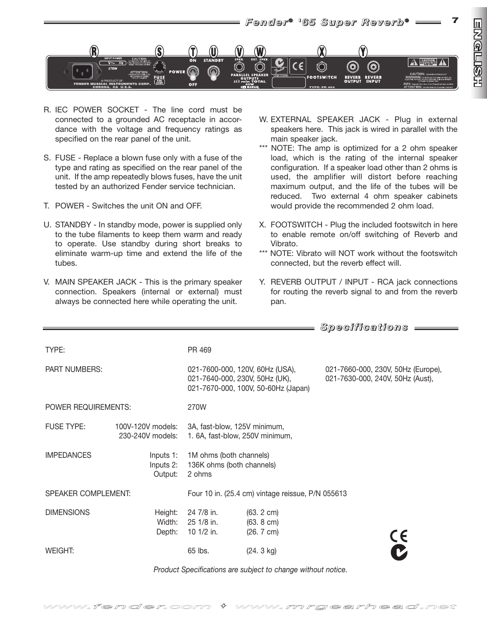 Fender 65 Super Reverb -Amp User Manual | Page 7 / 20