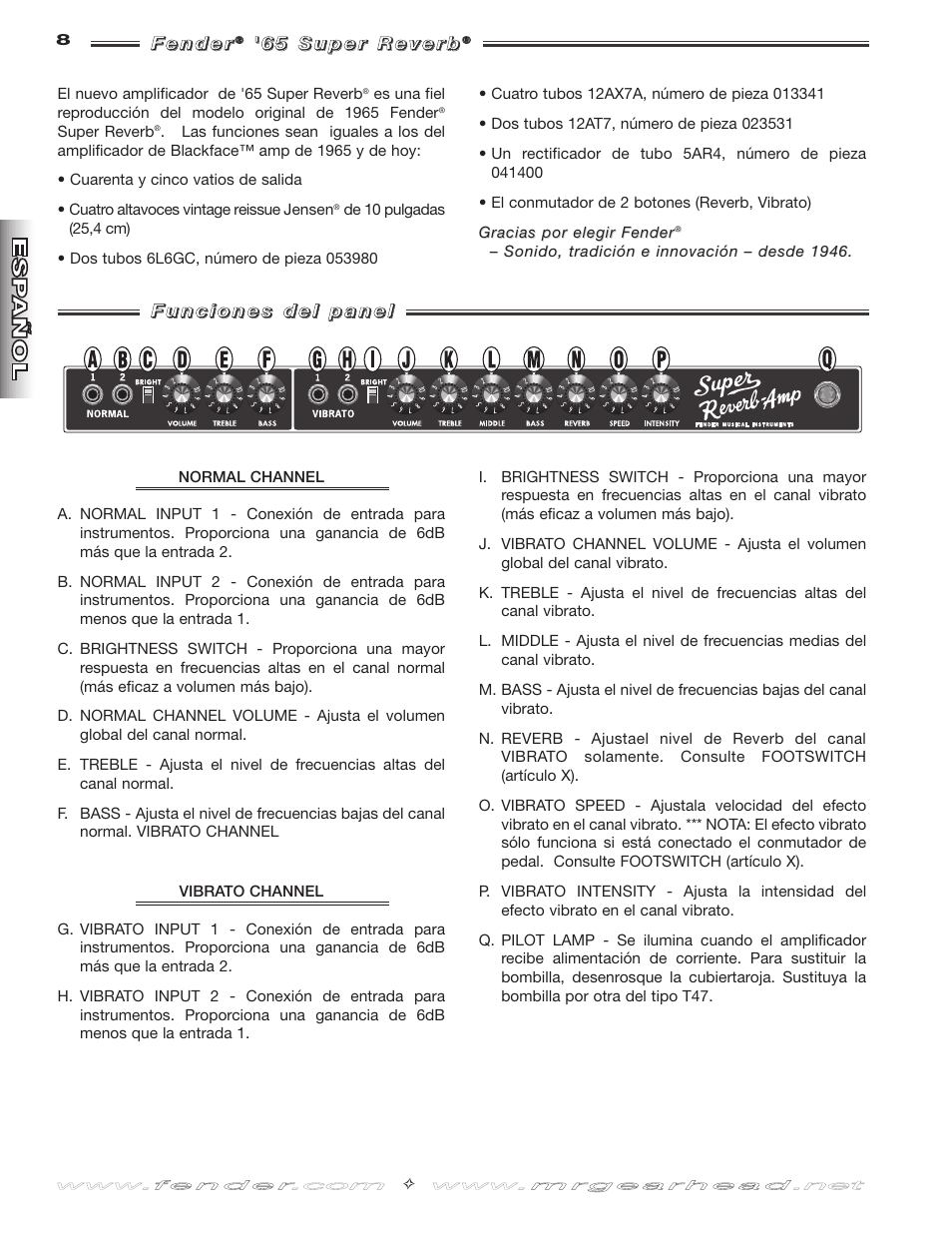 Fender 65 Super Reverb -Amp User Manual | Page 8 / 20