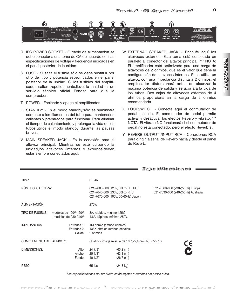 Fender 65 Super Reverb -Amp User Manual | Page 9 / 20