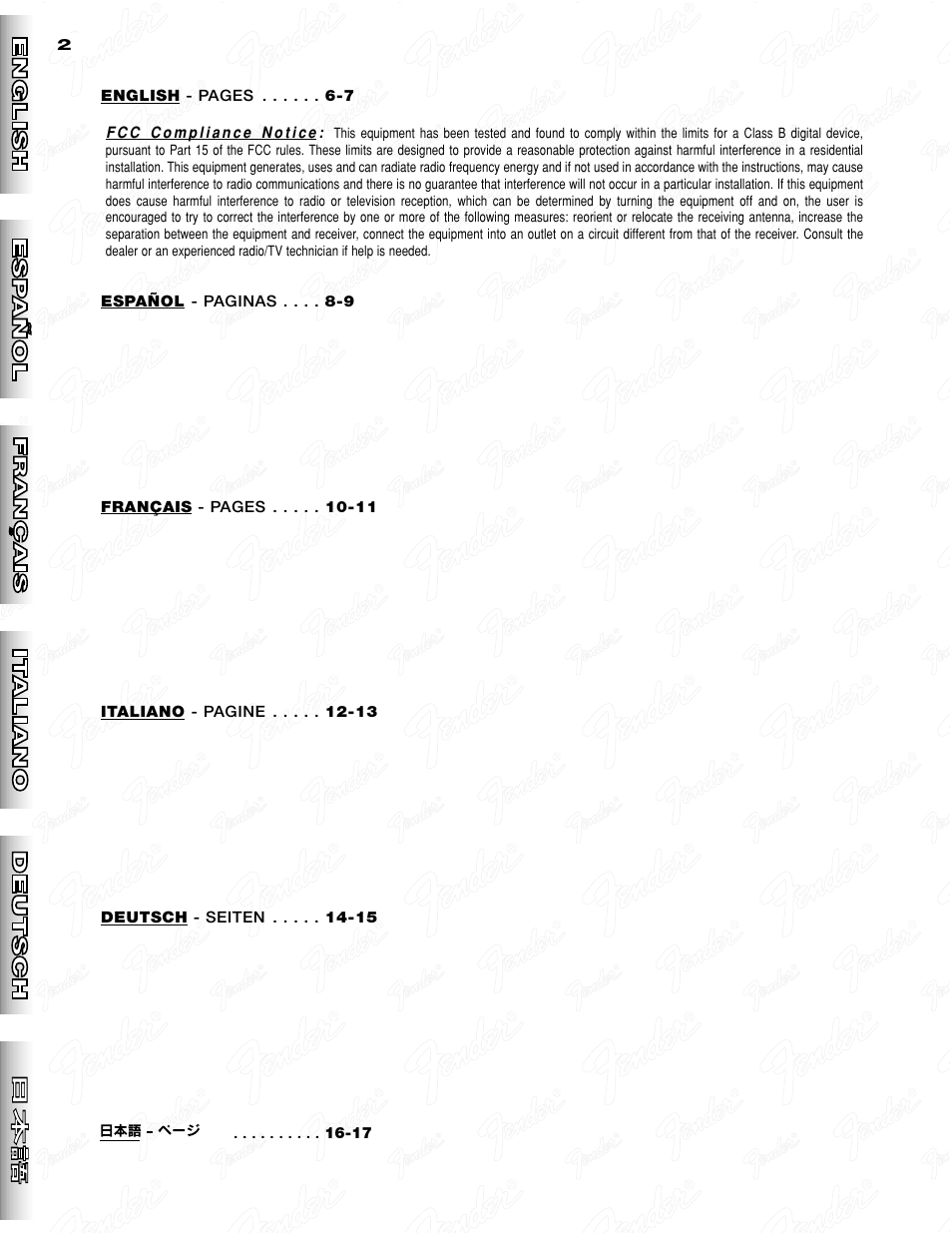 Fender Stage 1000 User Manual | Page 2 / 20