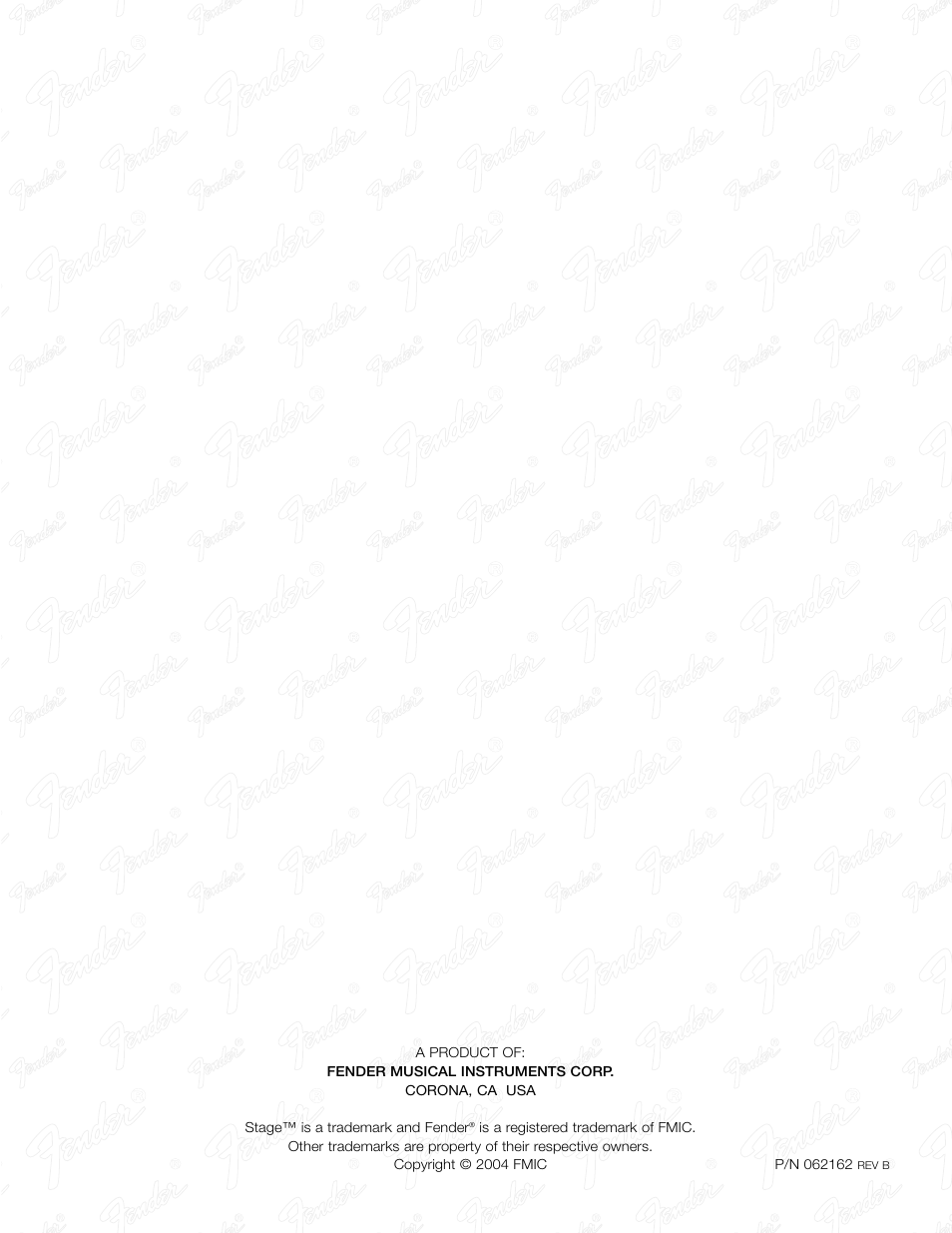 Fender Stage 1000 User Manual | Page 20 / 20