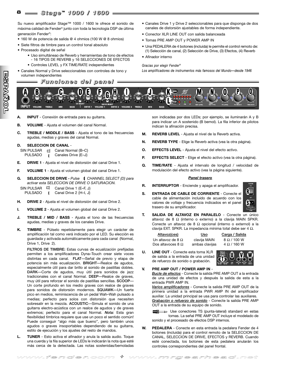 Fender Stage 1000 User Manual | Page 8 / 20