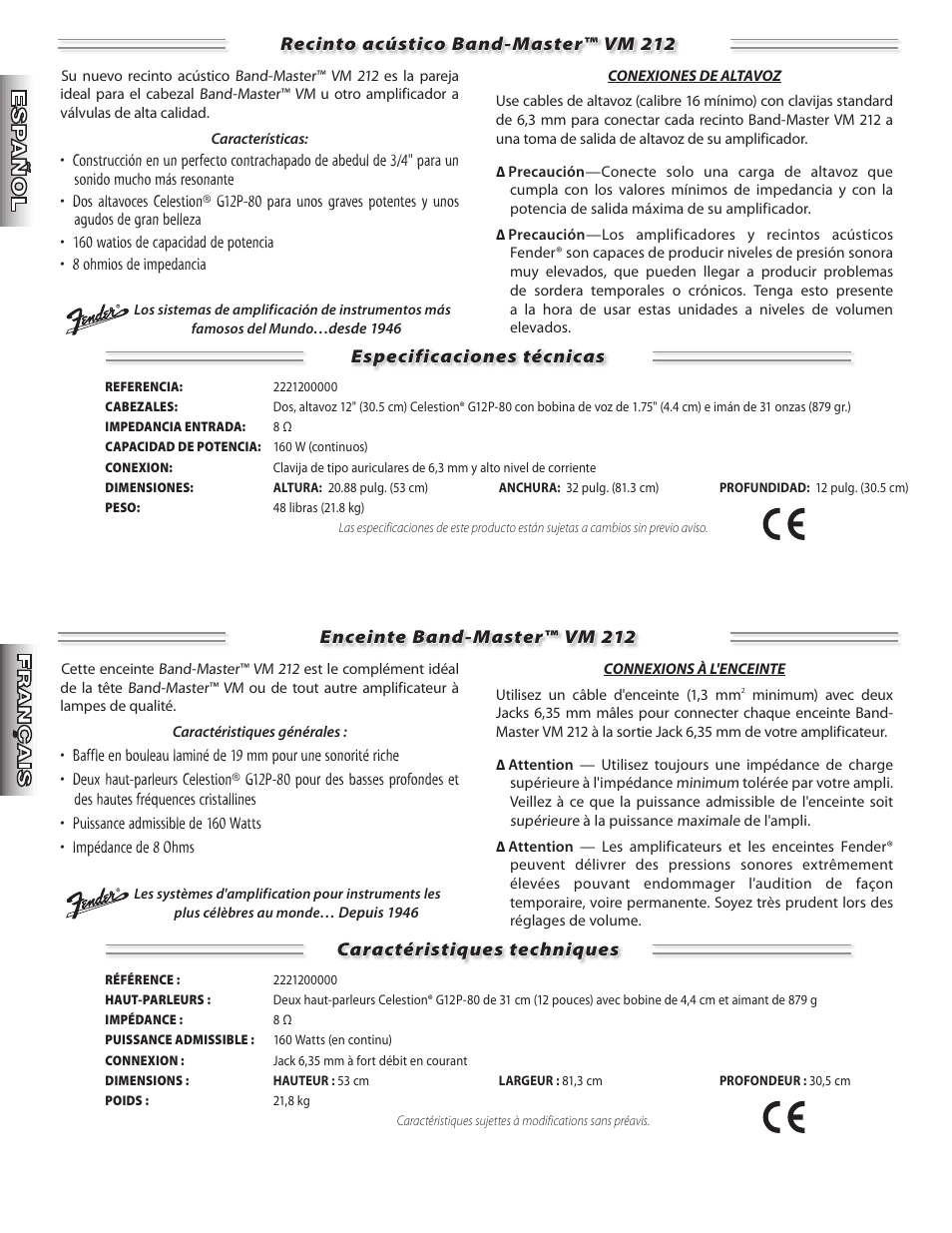 Fender Band-Master VM 212 Enclosure User Manual | Page 2 / 4