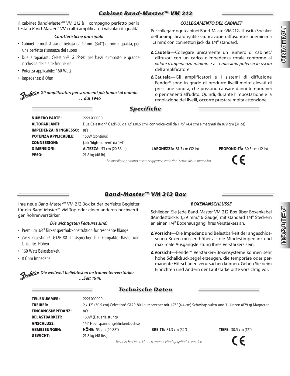 Fender Band-Master VM 212 Enclosure User Manual | Page 3 / 4