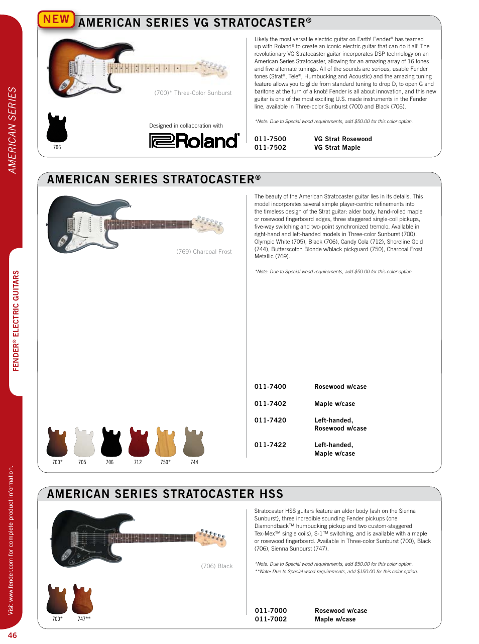 American series stratocaster hss, American series stratocaster, American series vg stratocaster | American series | Fender Artist series StratoCaster User Manual | Page 11 / 24