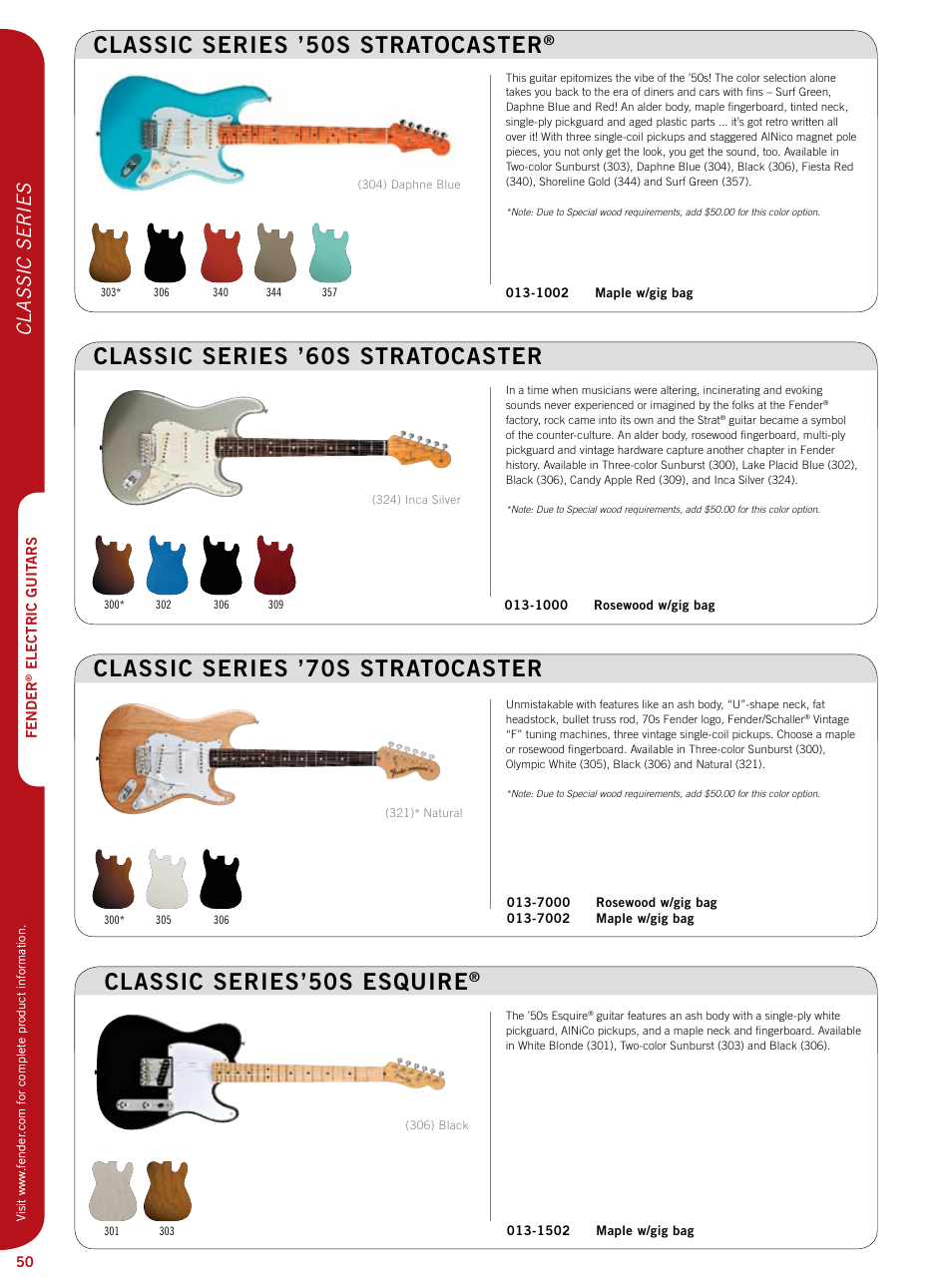 Classic series’50s esquire, Classic series ’50s stratocaster, Classic series | Fender Artist series StratoCaster User Manual | Page 15 / 24