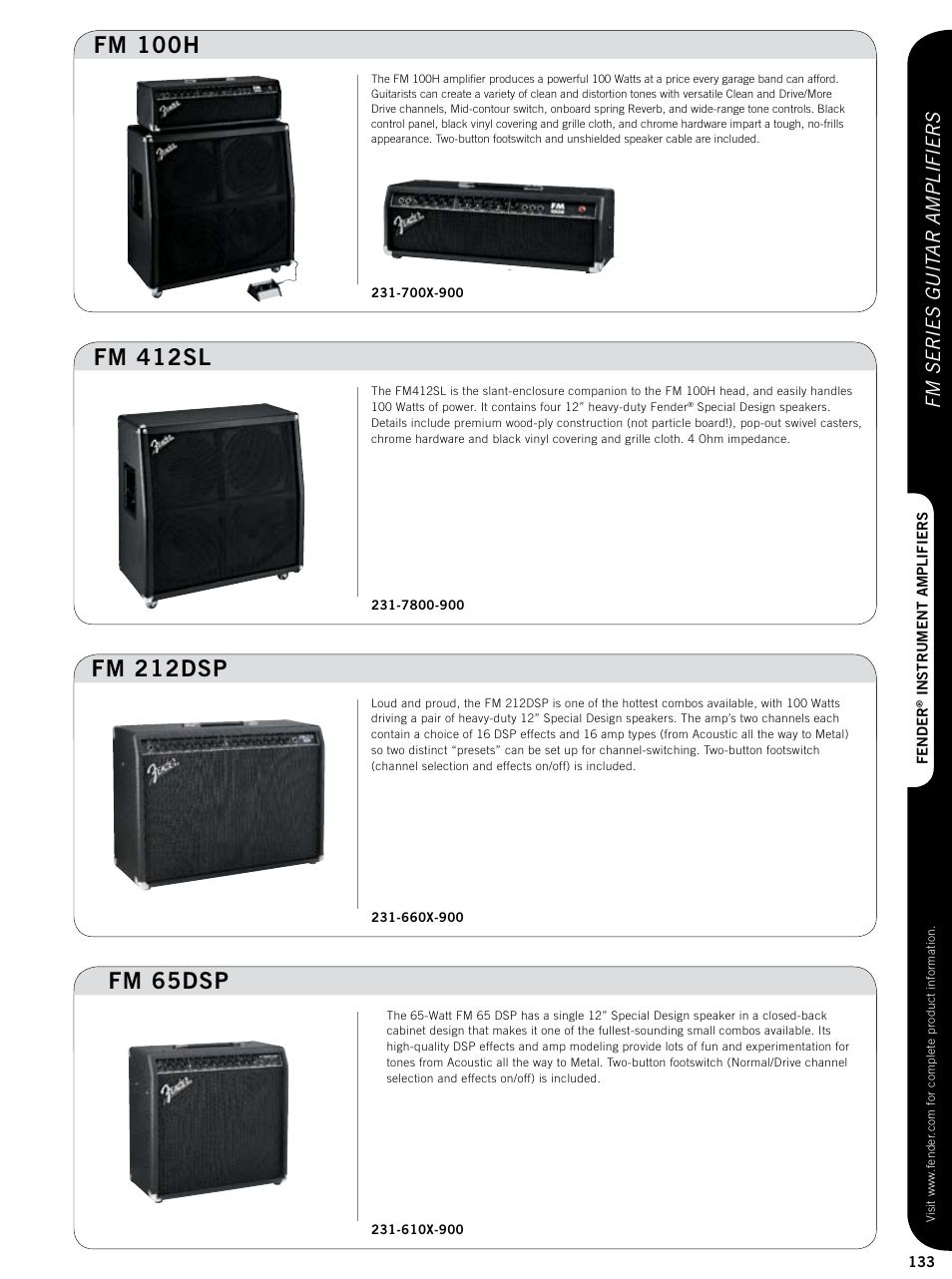 Fm 212dsp, Fm 65dsp, Fm series guit ar amplifiers | Fender Custom series guitar amplifiers User Manual | Page 12 / 20
