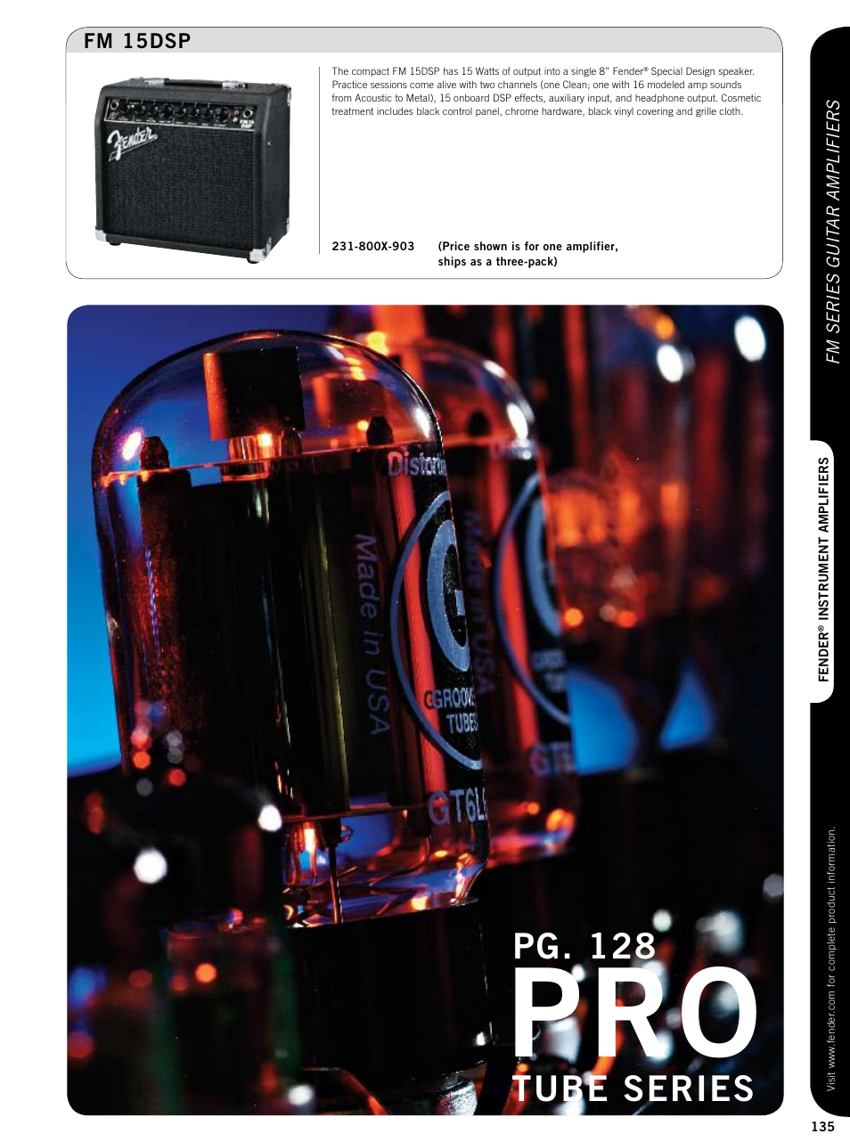 Tube series, Pg. 128, Fm 15dsp | Fender Custom series guitar amplifiers User Manual | Page 14 / 20