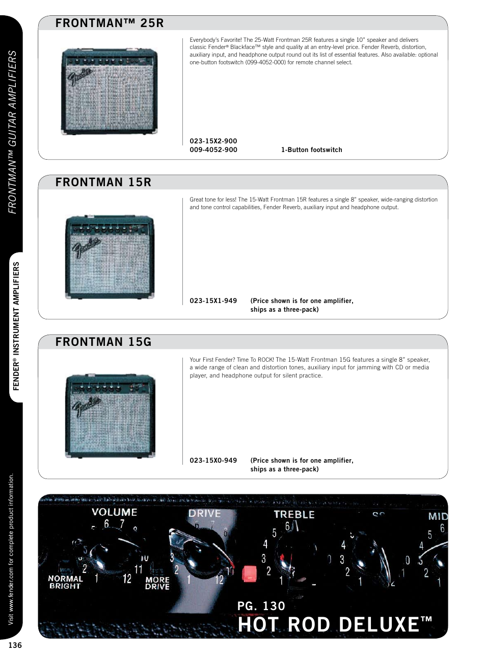 Hot rod deluxe, Pg. 130, Frontman™ guit ar amplifiers | Fender Custom series guitar amplifiers User Manual | Page 15 / 20