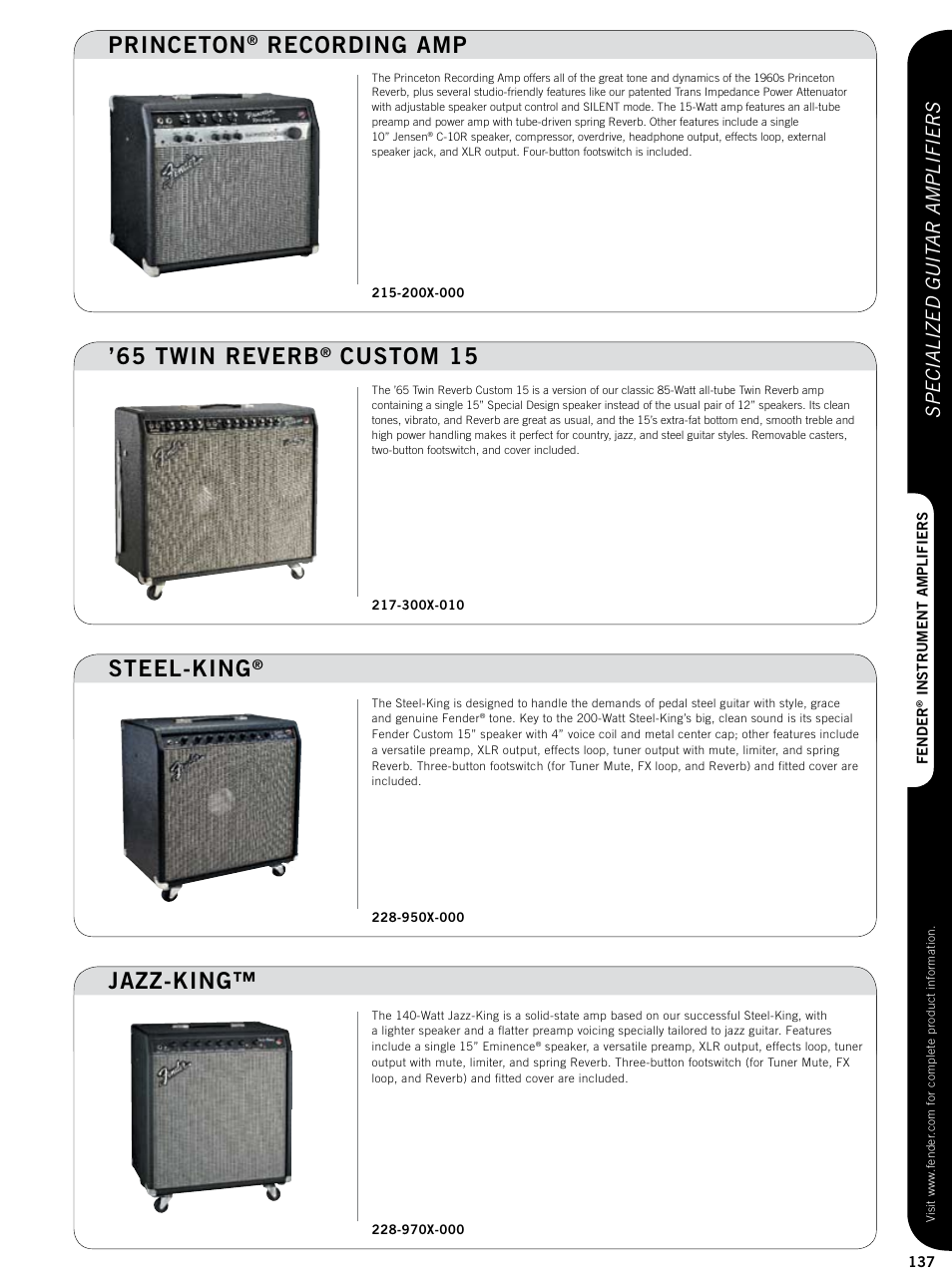 Jazz-king™ steel-king, 65 twin reverb, Custom 15 princeton | Recording amp, Specialized guit ar amplifiers | Fender Custom series guitar amplifiers User Manual | Page 16 / 20