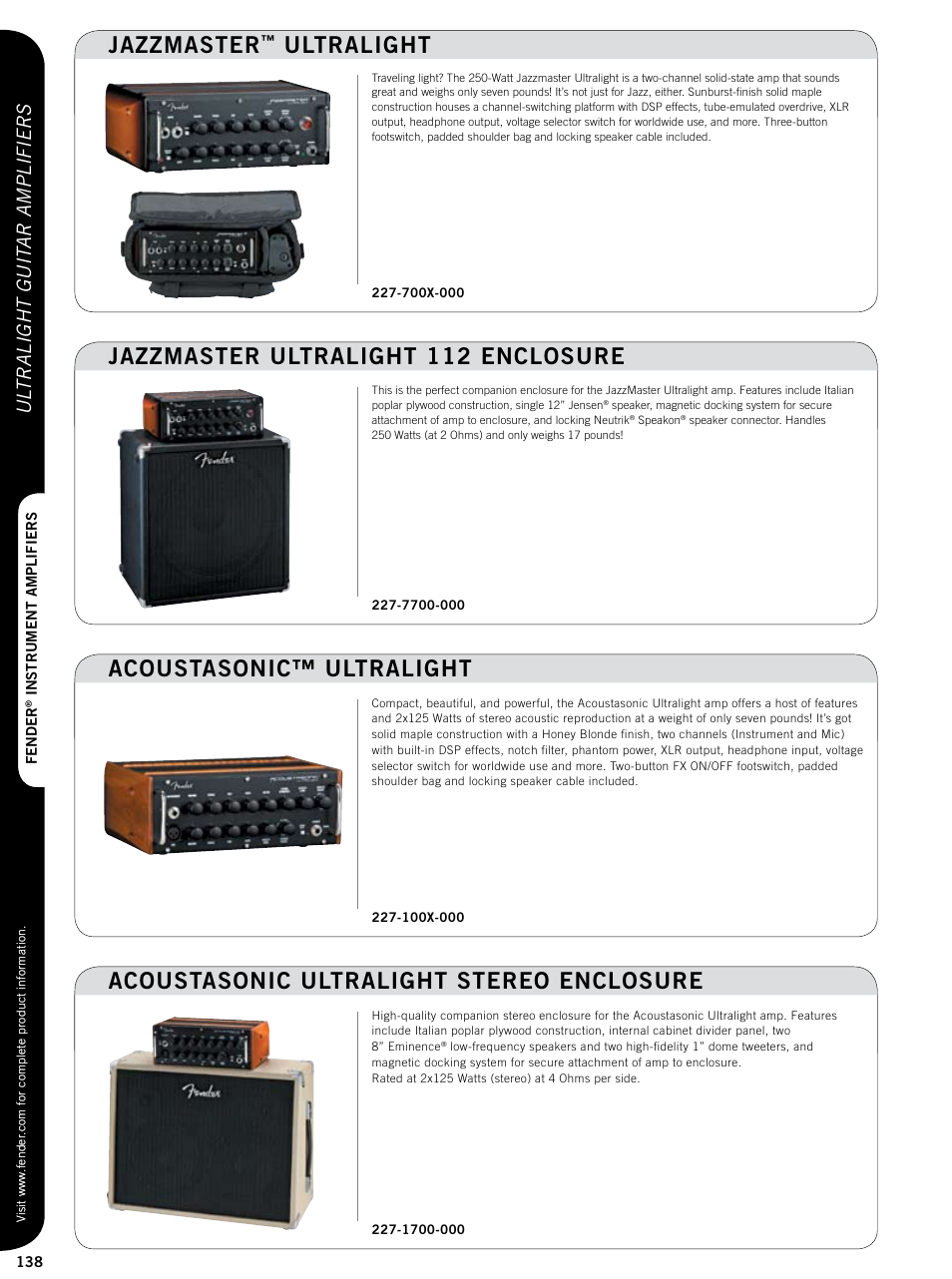Ultralight, Ul tralight guit ar amplifiers | Fender Custom series guitar amplifiers User Manual | Page 17 / 20