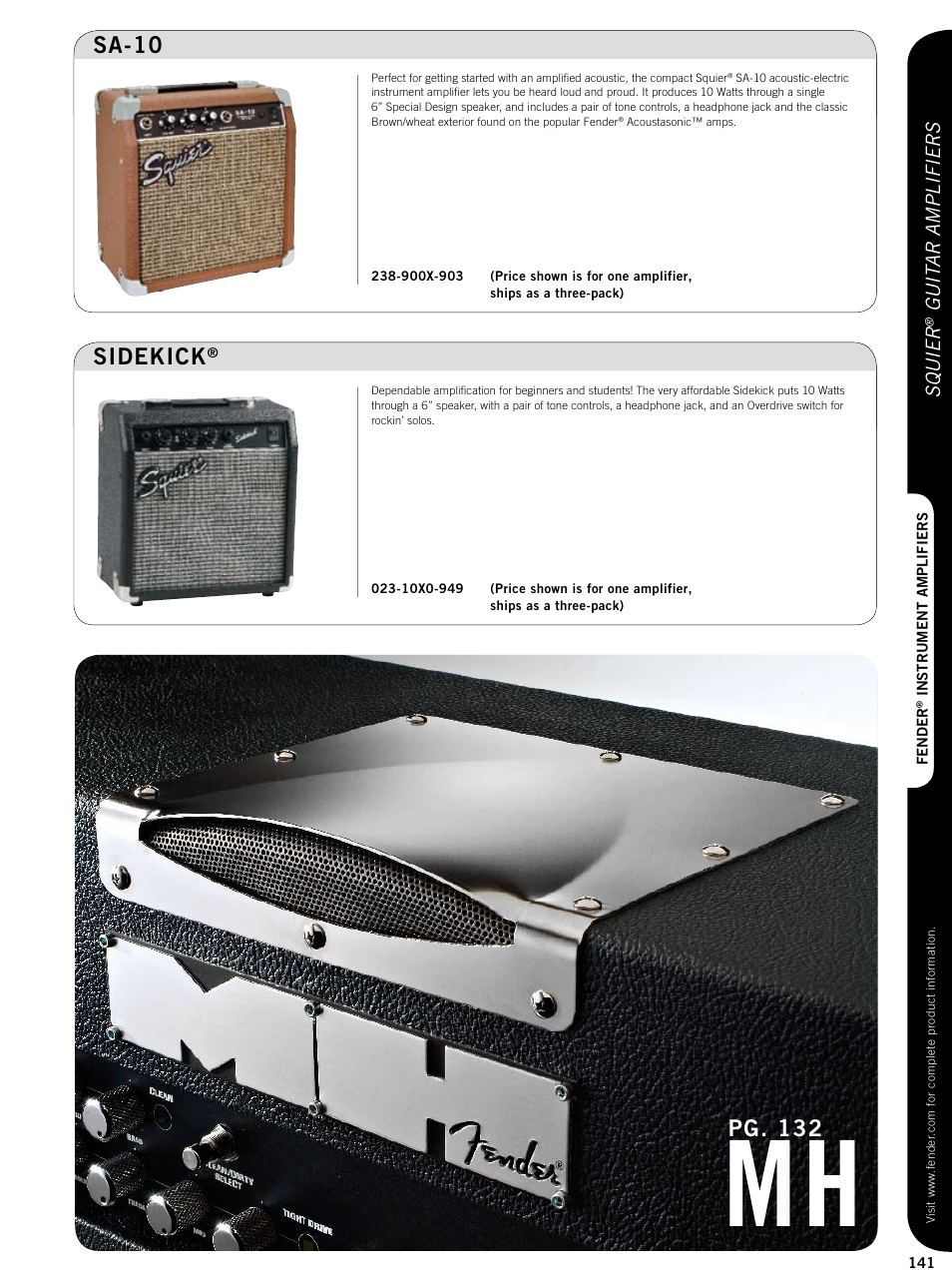 Sidekick, Sa-10, Pg. 132 | Squier, Guit ar amplifiers | Fender Custom series guitar amplifiers User Manual | Page 20 / 20