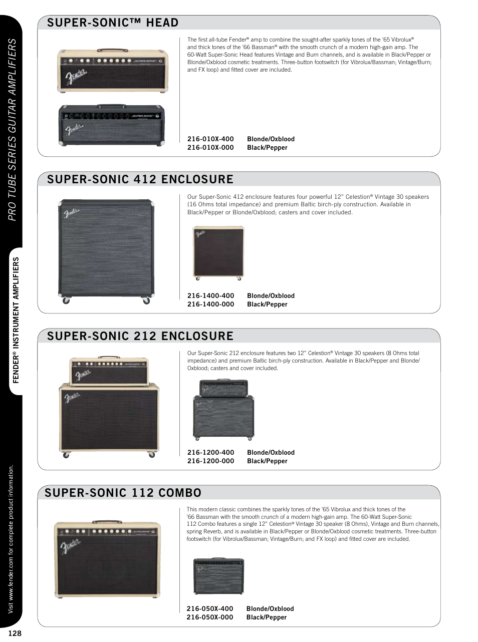 Super-sonic 112 combo, Pro tube series guit ar amplifiers | Fender Custom series guitar amplifiers User Manual | Page 7 / 20