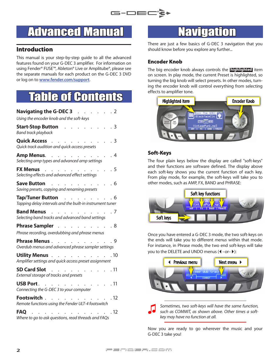Fender G-DEC 3 User Manual | Page 2 / 14