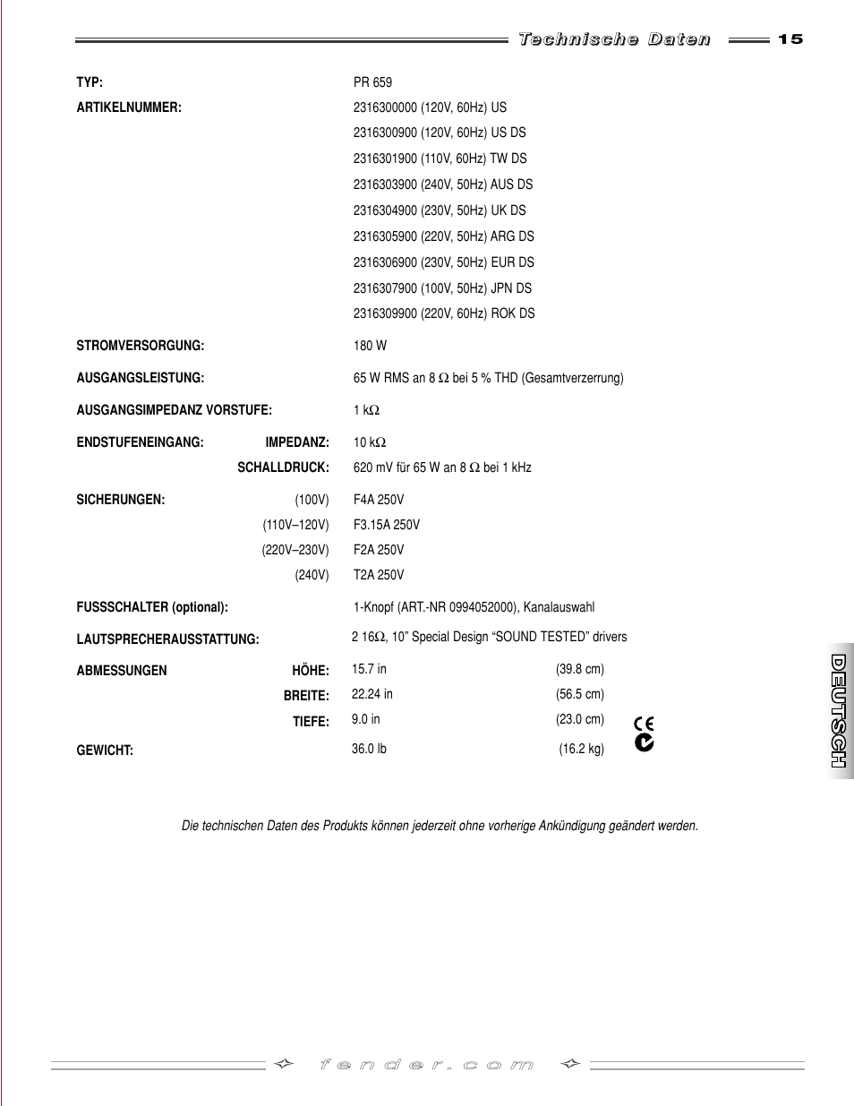 Fender FM 210R User Manual | Page 15 / 20