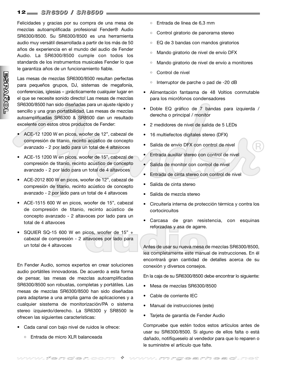 Fender SR8500 User Manual | Page 12 / 36