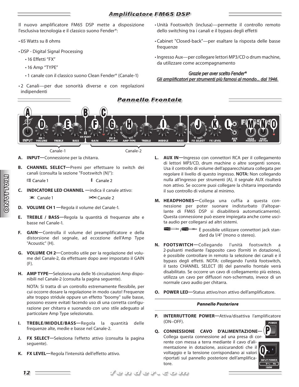 Amplificatore fm65 dsp pannello frontale | Fender FM 65 DSP User Manual | Page 12 / 20