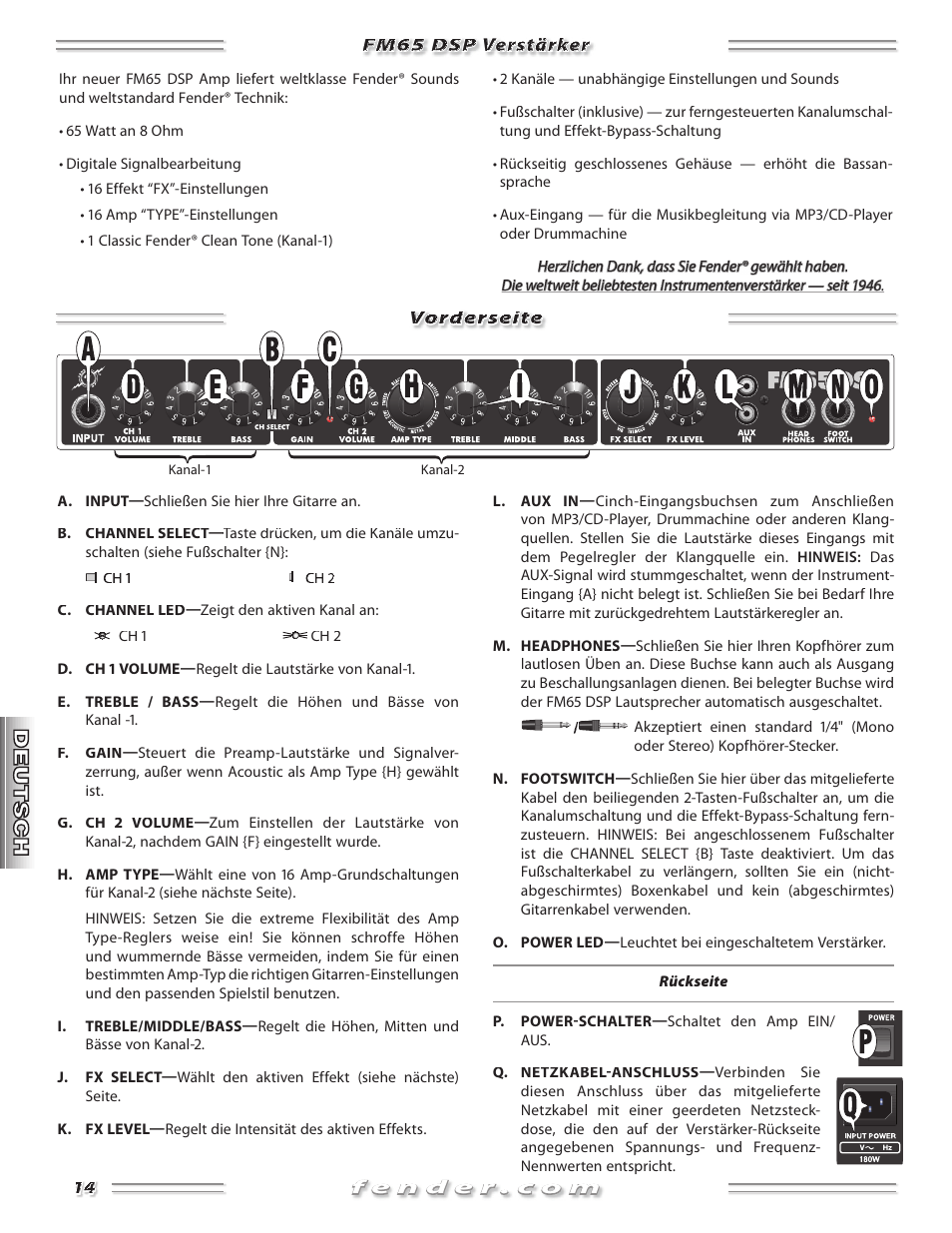 Fender FM 65 DSP User Manual | Page 14 / 20