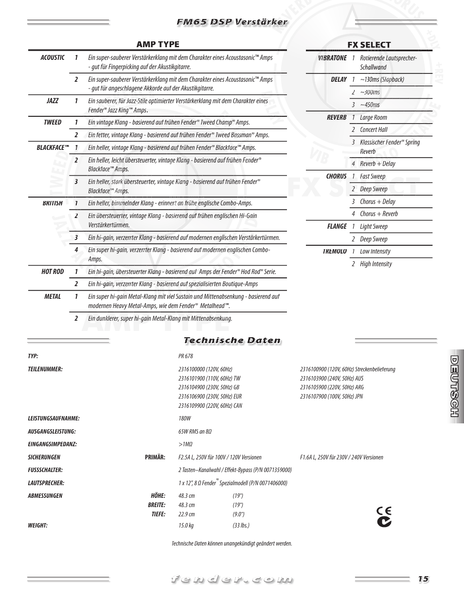 Fender FM 65 DSP User Manual | Page 15 / 20