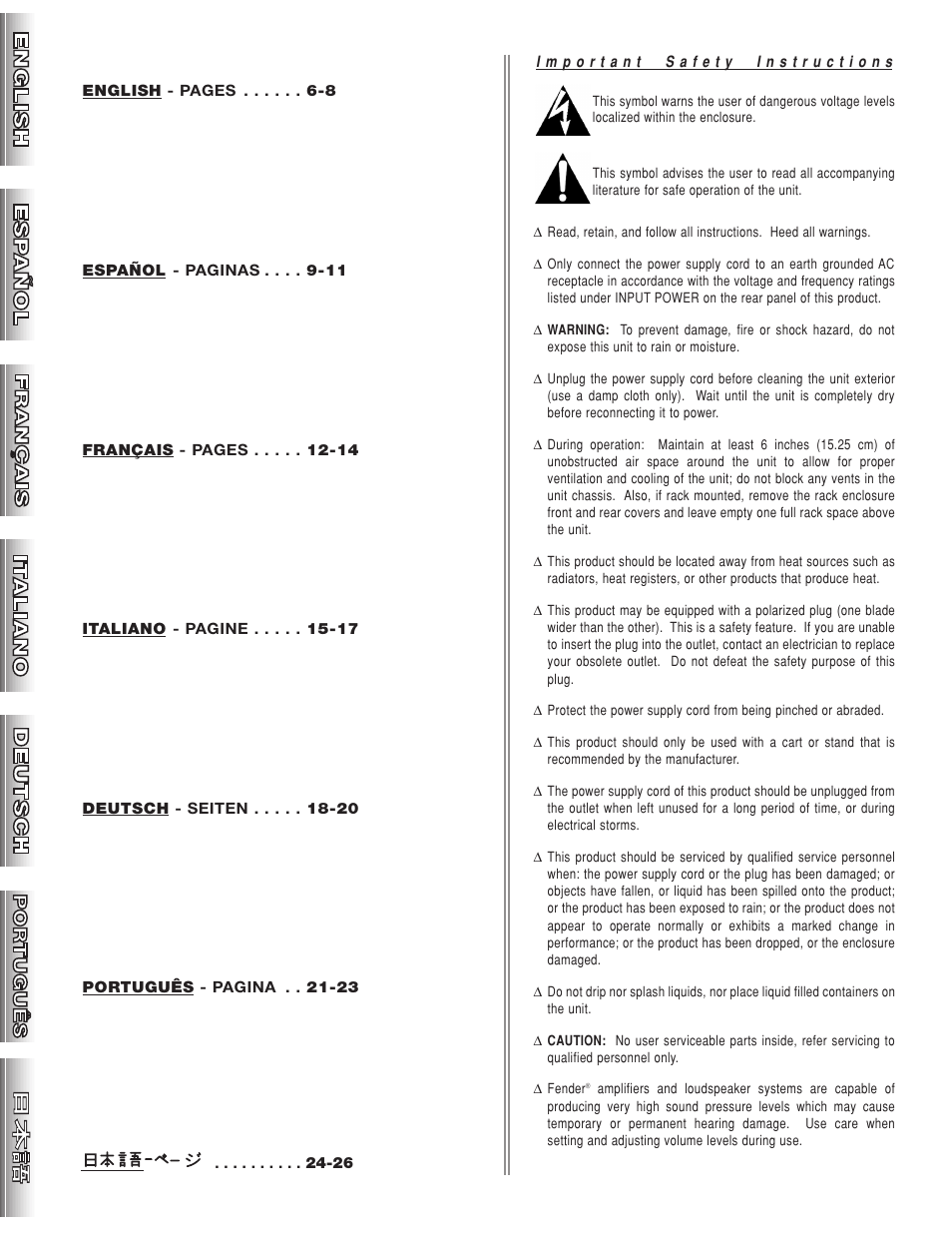 Fender BASSMAN 250 User Manual | Page 2 / 28