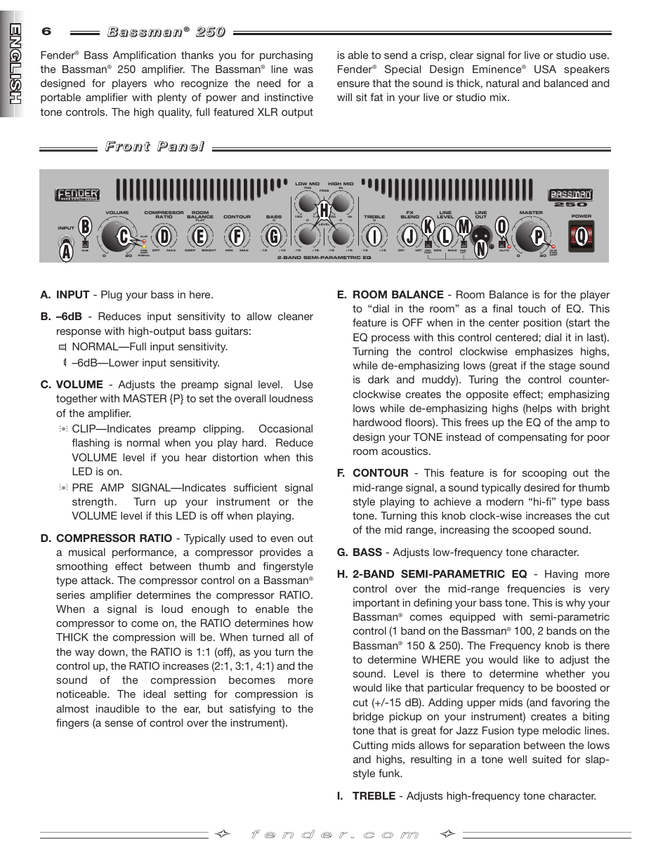 Fender BASSMAN 250 User Manual | Page 6 / 28