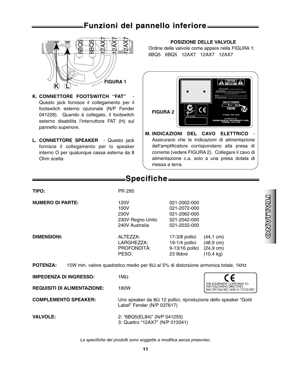 Deco tone, Funzioni del pannello inferiore, English | English esp a ñ ol esp a ñ ol, It aliano it aliano deutsch deutsch | Fender Deco Tone User Manual | Page 11 / 16