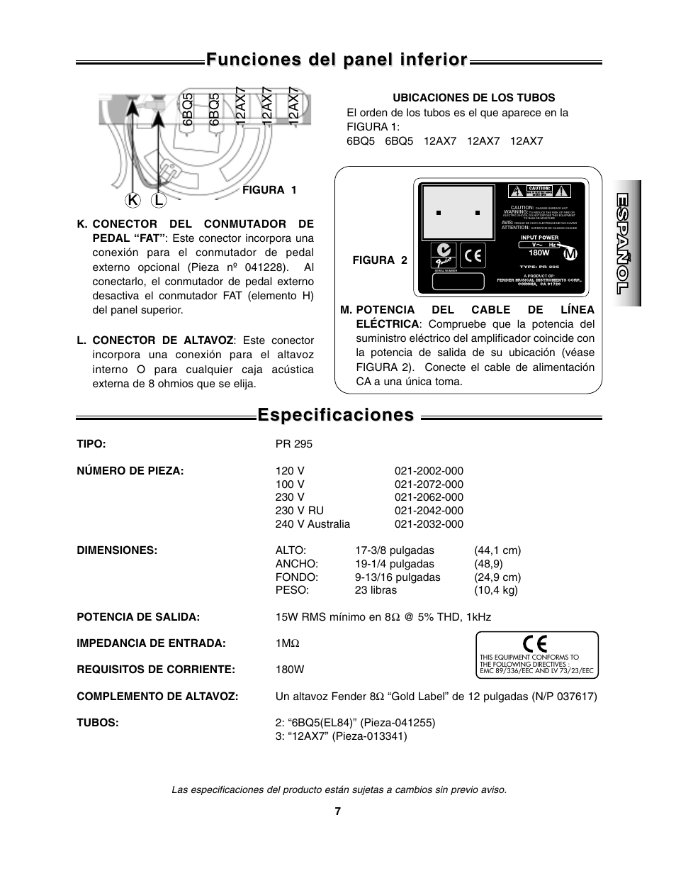 Deco tone, Funciones del panel inferior, English | English esp a ñ ol esp a ñ ol a ñ ol, It aliano it aliano deutsch deutsch | Fender Deco Tone User Manual | Page 7 / 16