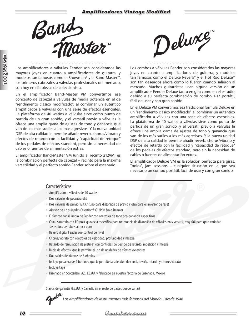 Características | Fender Band-Master & Deluxe User Manual | Page 10 / 34