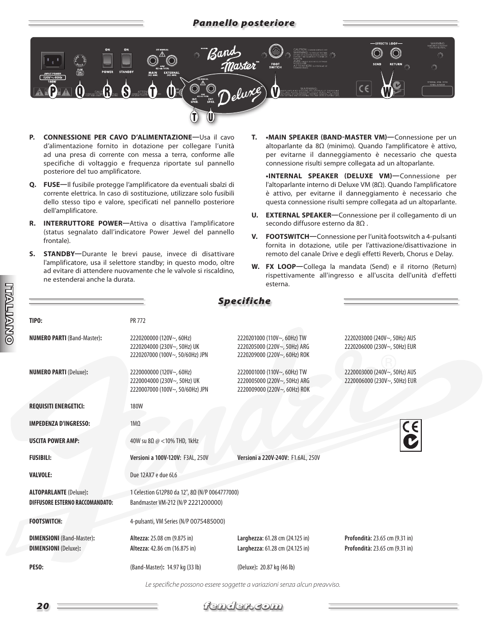 Fender Band-Master & Deluxe User Manual | Page 20 / 34