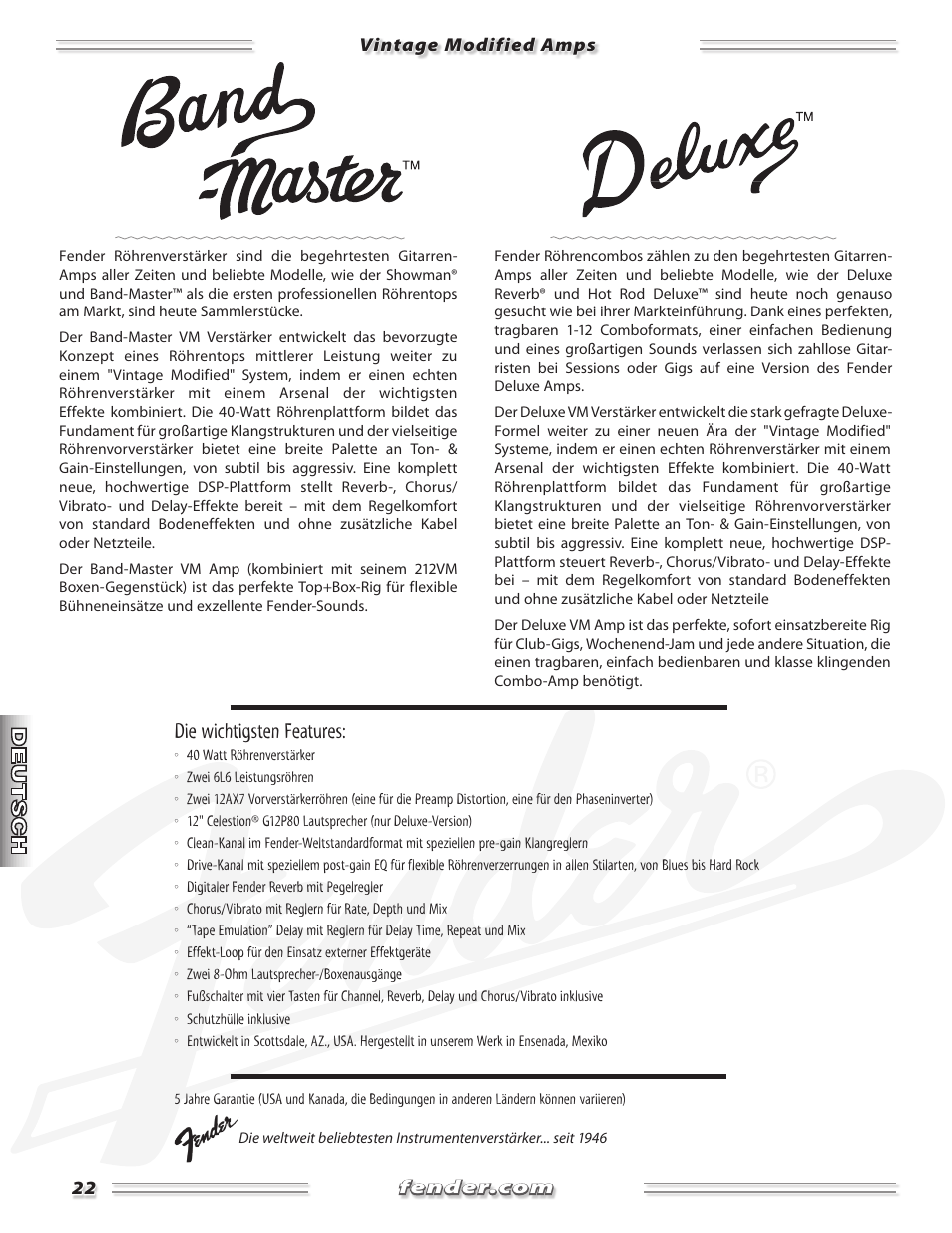 Die wichtigsten features | Fender Band-Master & Deluxe User Manual | Page 22 / 34