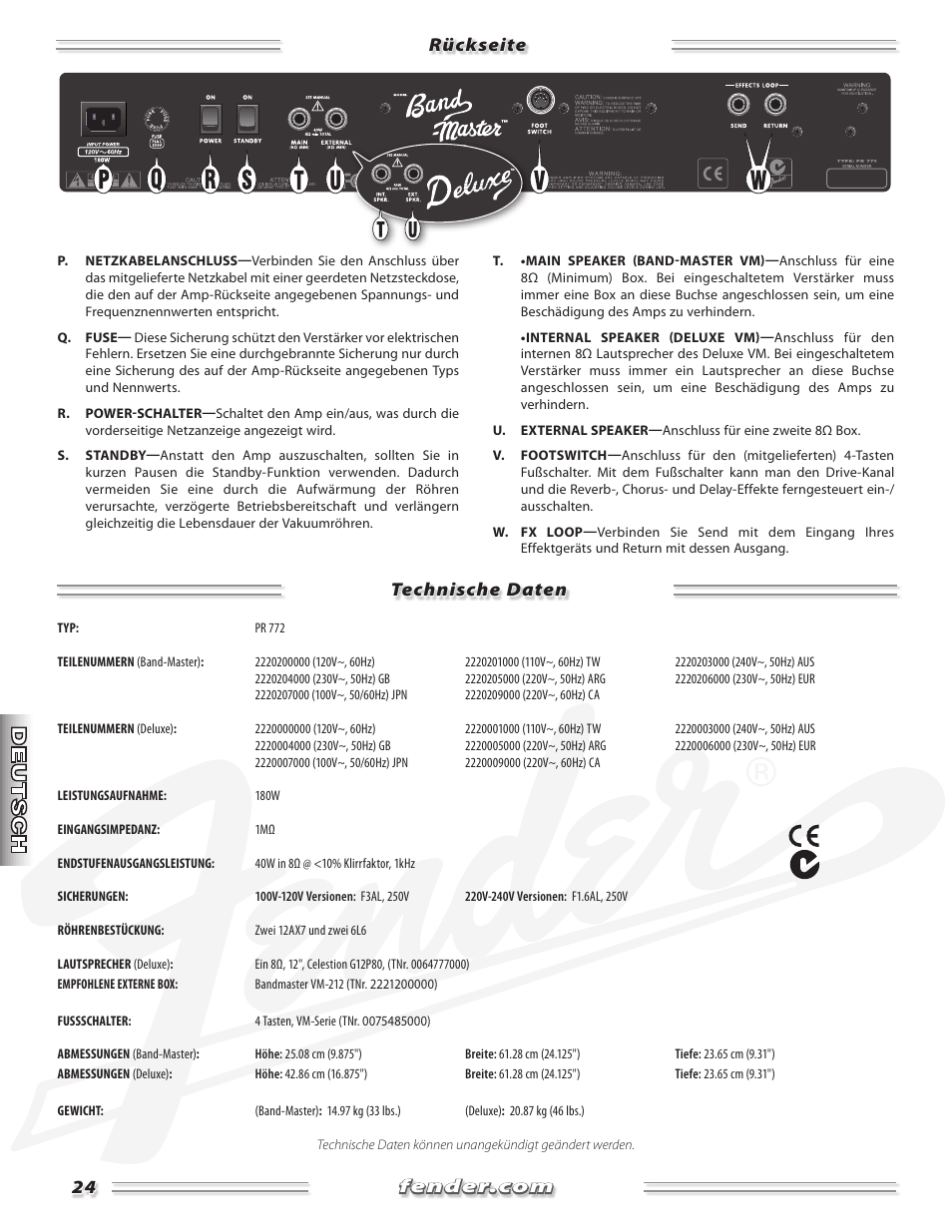 Fender Band-Master & Deluxe User Manual | Page 24 / 34