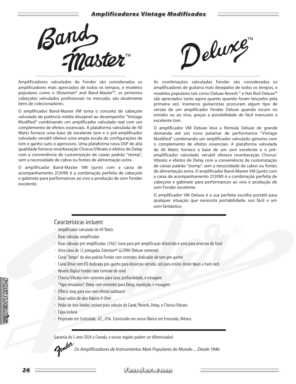 Características incluem | Fender Band-Master & Deluxe User Manual | Page 26 / 34