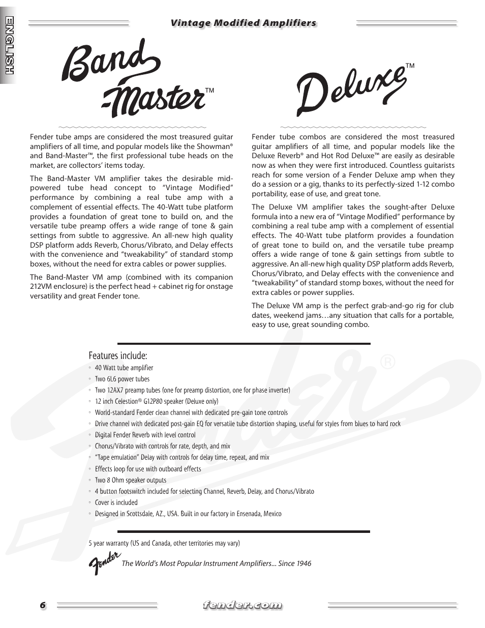 Features include | Fender Band-Master & Deluxe User Manual | Page 6 / 34