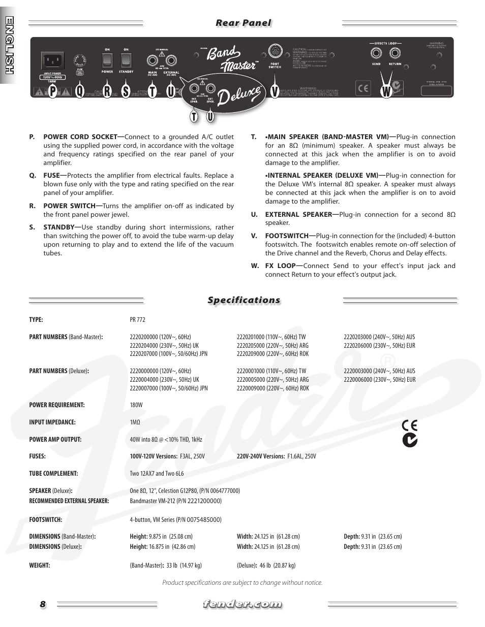 Fender Band-Master & Deluxe User Manual | Page 8 / 34