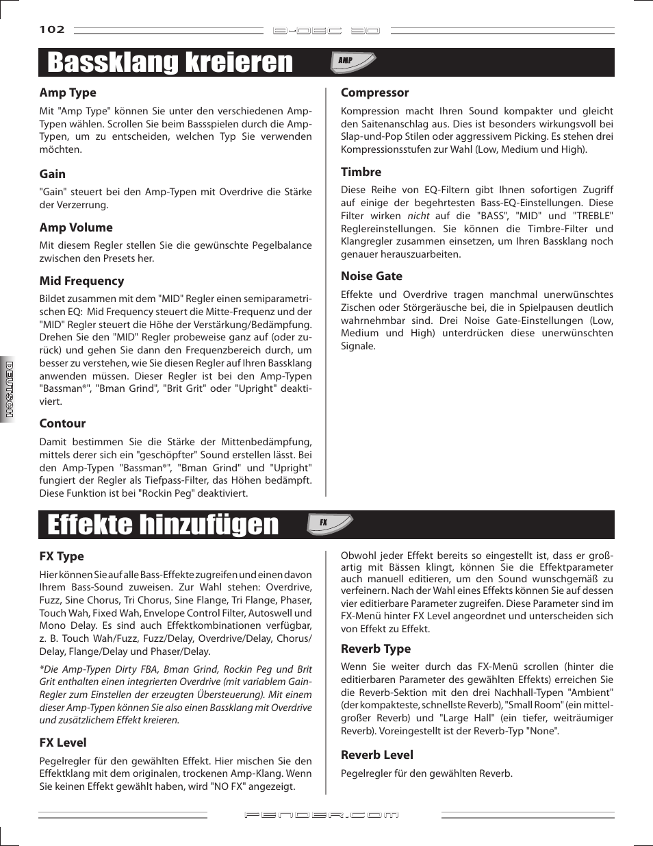 Bassklang kreieren, Effekte hinzufügen | Fender B-DEC 30 User Manual | Page 102 / 156