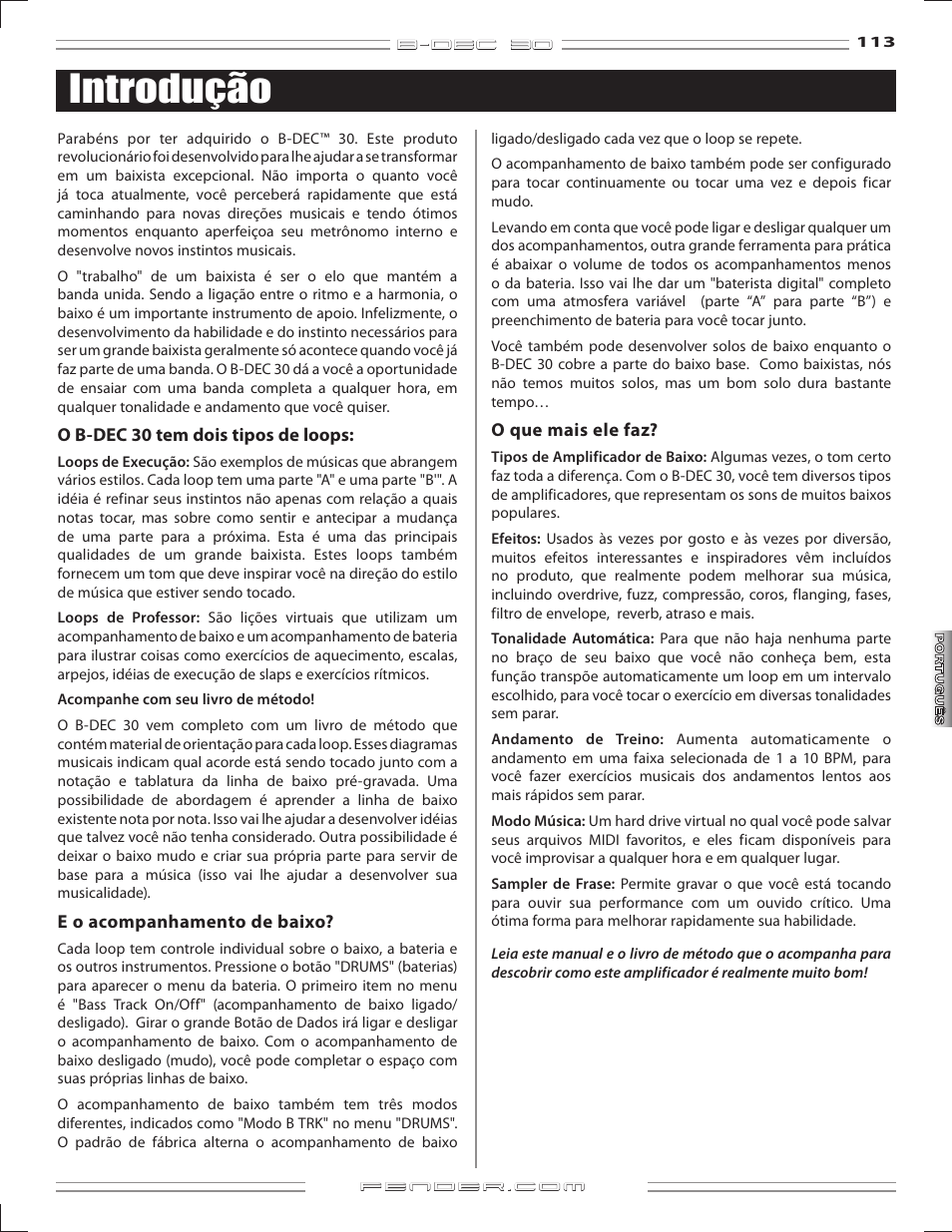 Introdução | Fender B-DEC 30 User Manual | Page 113 / 156