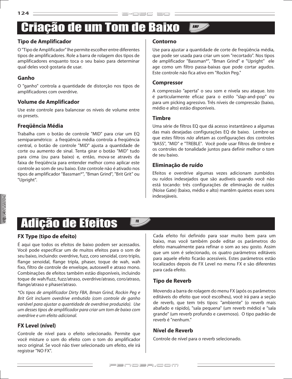 Criação de um tom de baixo, Adição de efeitos | Fender B-DEC 30 User Manual | Page 124 / 156